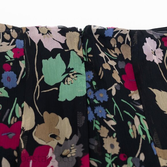 Ralph Lauren Georgette Black Floral Skirt 6 Midi Hanky Ruffled Fairy Festival - Picture 5 of 8